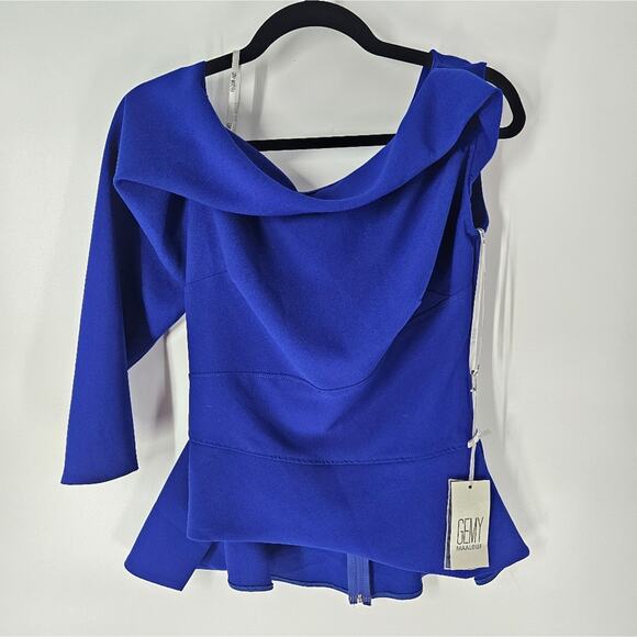 Gemy Maalouf Blue Asymmetrical One Shoulder Top 8 - Picture 3 of 13